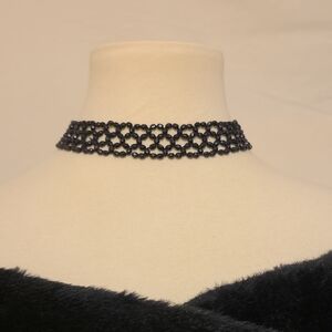 Elegant Black Beaded Stretch Choker Necklace